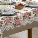 Ver imagem 3 de Toalha De Mesa Linhão 4 Lugares Quadrada Floral Bege