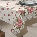 Ver imagem 5 de Toalha De Mesa Linhão 4 Lugares Quadrada Floral Bege