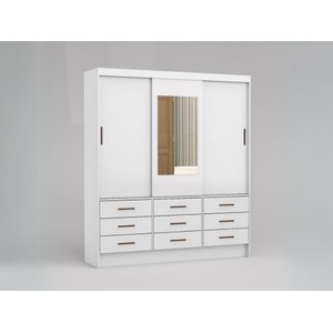 Guarda Roupa 3 Porta Correr com Espelho e 9 Gavetas Sevilha– Branco
