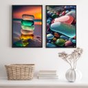 Ver imagem 2 de Kit 2 Quadros Pedras Coloridas- Ilha de Creta 24x18cm:madeira Branca