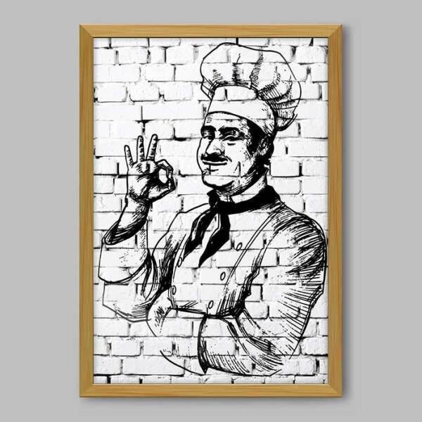 Quadro Cozinha Chef de Cozinha - 60x40cm - Moldura Padrão Madeira - 1