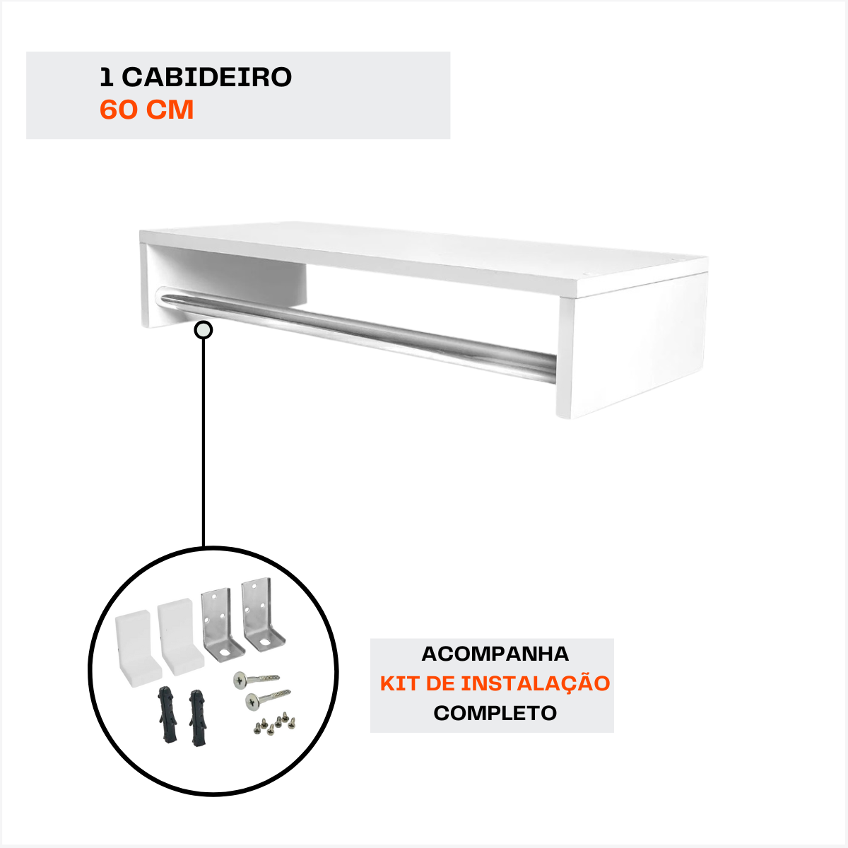 Cabideiro Arara Prateleira Organizador de Roupas Branco Preto Closet Quarto Lavanderia Vitrine 60 Cm - 8
