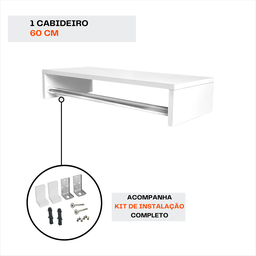 Cabideiro Arara Prateleira Organizador de Roupas Branco Preto Closet Quarto Lavanderia Vitrine 60 Cm - 8