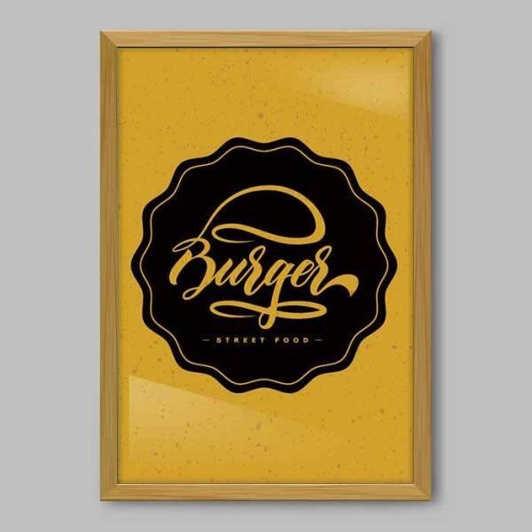 Quadro Cozinha Burger - 90x60cm - Moldura Caixa Madeira - 1