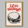 Quadro Cozinha I Love Hamburger - 45x30cm - Moldura Padrão Madeira - 1