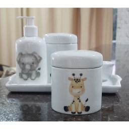 Kit Higiene Bebê Safari 5 Peças - Bandeja, Potes, Porta Álcool e Molhadeira - Tudo Porcelana - 6