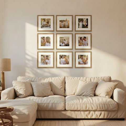 Kit Quadro Porta Retrato 32X32 - Foto 20X20 - Paspatur Branco:Moldura Freijo/Kit com 3 Unidades