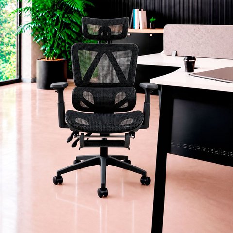 Cadeira Presidente Titan Ergonômica Tela Mesh Reclinável com Apoio para Pés Preto