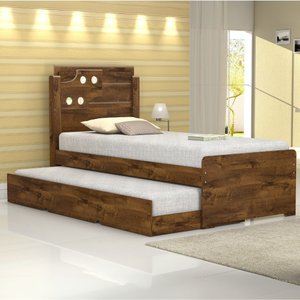 Cama Bibox Solteiro Luiza com Auxiliar 100% Mdf Resistente:marrom