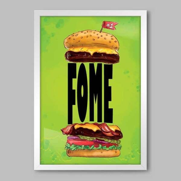 Quadro Cozinha Hamburger da Fome - 90x60cm - Moldura Caixa Branco - 1