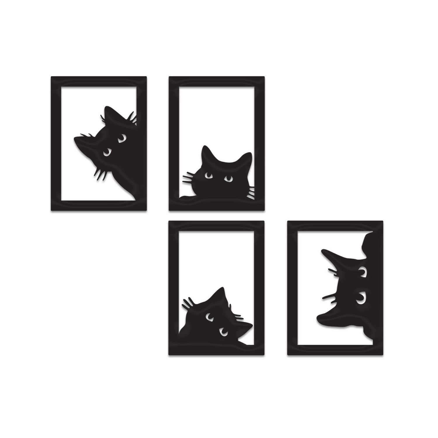 Quadro Decorativo Gatinhos Aplique Vazado Preto Dupla Face:preto