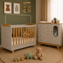 Ver imagem 1 de Kit Quarto de Bebê Berço com Cômoda Pingo Off White/Amêndoa