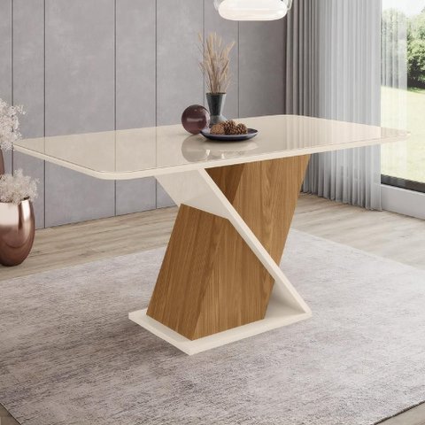 Mesa de Jantar 6 Lugares 160cm com Vidro Valena Nature/off H02 - Mpozenato
