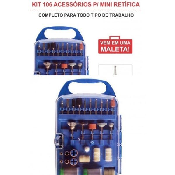 Kit 106 acessorios para micro vidro gesso madeira ferro e plastico com maleta retifica esmeril unive - 2