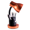 Ver imagem 1 de Luminária de Mesa Estudo Escritório Home Office Articulável Porta Lápis Caneta Bivolt E27:Cobre