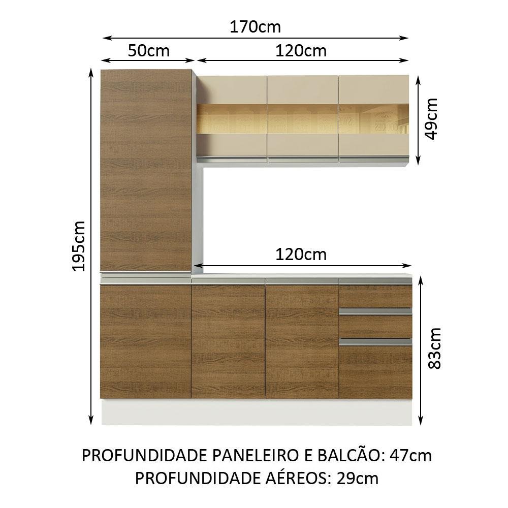 Armário de Cozinha Compacta 100% MDF 170 cm Branco/Rustic/Crema Smart Madesa 01 - 4