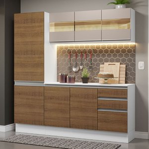 Armário de Cozinha Compacta 100% Mdf 170 Cm Branco/rustic/crema Smart Madesa 01