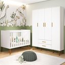Ver imagem 6 de Jogo de Quarto Infantil Isis Guarda Roupa 4 Portas e Berço Branco - Reller Móveis Branco