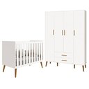 Ver imagem 1 de Jogo de Quarto Infantil Isis Guarda Roupa 4 Portas e Berço Branco - Reller Móveis Branco
