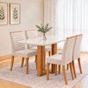 Ver imagem 1 de Conjunto Sala de Jantar Mesa Manu 120cm Tampo MDF Vidro Canto Arredondado 4 Cadeiras Tainá