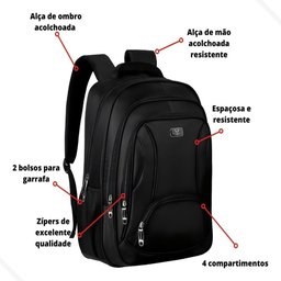 Mochila Masculina Executiva Notebook de 17 Polegadas Grande:preto - 3