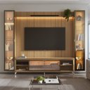 Ver imagem 1 de Estante para TV Home Theater 85" 100% MDF 291cm 2 Cristaleiras Vidro Reflecta LED Interno Carvalho