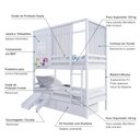 Ver imagem 3 de Beliche Casinha Reta com 02 Gavetas Grade Removível Escorregador e Cortina Madeira Maciça Branco