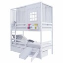 Ver imagem 2 de Beliche Casinha Reta com 02 Gavetas Grade Removível Escorregador e Cortina Madeira Maciça Branco