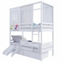 Ver imagem 5 de Beliche Casinha Reta com 02 Gavetas Grade Removível Escorregador e Cortina Madeira Maciça Branco