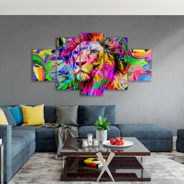 Quadro Decorativo em Mosaico MDF Leão Colorido 2 115x60cm - 3