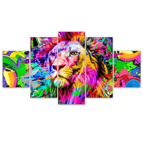 Quadro Decorativo em Mosaico MDF Leão Colorido 2 115x60cm - 1
