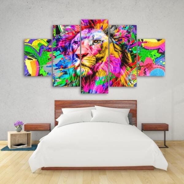 Quadro Decorativo em Mosaico MDF Leão Colorido 2 115x60cm - 4
