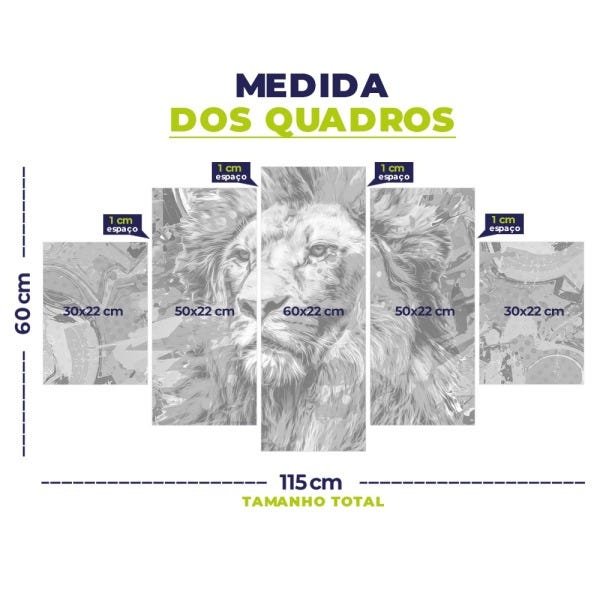 Quadro Decorativo em Mosaico MDF Leão Colorido 2 115x60cm - 5