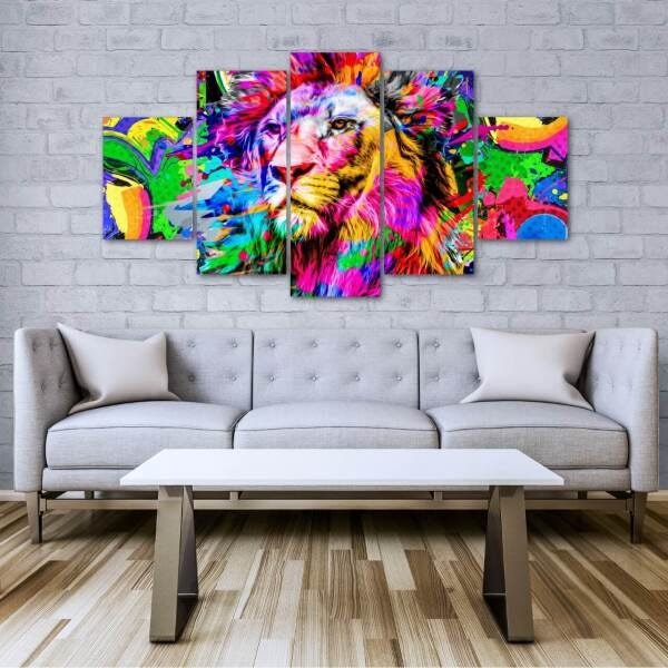 Quadro Decorativo em Mosaico MDF Leão Colorido 2 115x60cm - 2