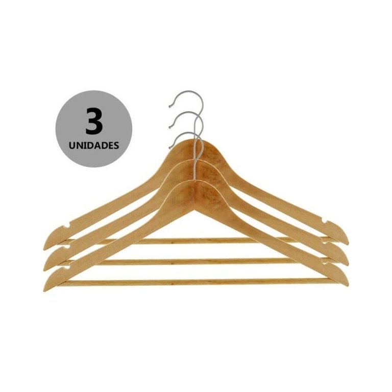 Conjunto Cabide Madeira Marfim Premium 3 Unidades - Unicasa