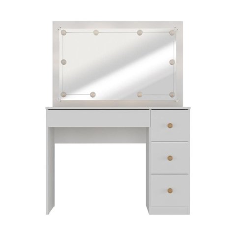 Penteadeira Camarim com Espelho e LED 4 Gavetas Isis Multimóveis MP6103 Branco/Madeirado