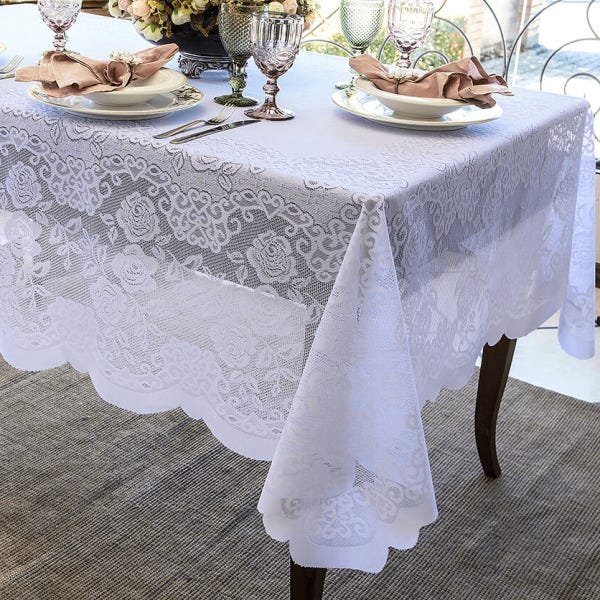 Toalha de mesa quadrada rendada florida 1,60m x 1,60m Branca