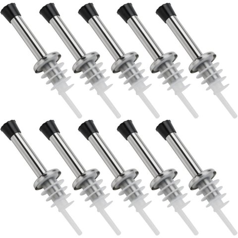 Kit 10 Bicos Dosador Azeite Inox 2x9,5cm Tampa Plástica Garrafa Vinagre Weck