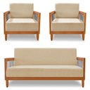 Ver imagem 1 de Kit 2 Poltronas e Sofá Living 2 Lugares Marilia 1,60m Linho Dourado Base em Madeira Castanho - Palla