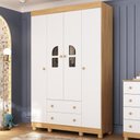 Ver imagem 1 de Guarda-roupa Infantil 122cm com Vidro 4 Portas e 2 Gavetas Nina Multimóveis Mp4504 Madeirado/branco