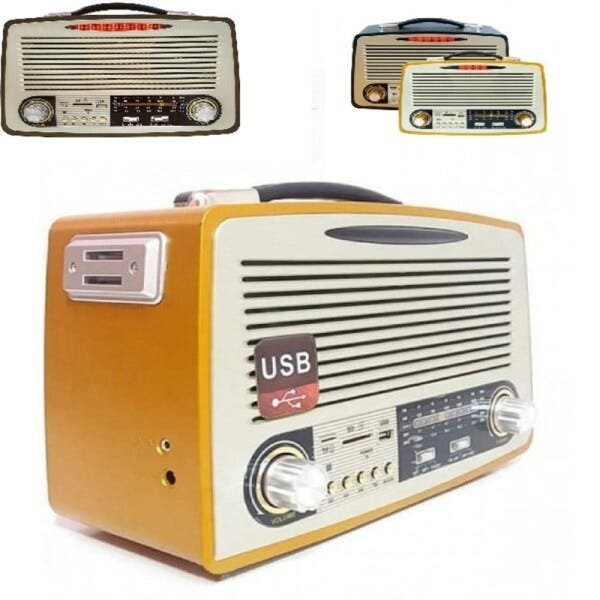 Caixa de Som Rádio Bluetooth MP3 USB Sd Am FM em Madeira Retro 4 Bandas ...