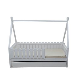Bicama Solteirão Cabana Montessoriana Madeira Maciça Pinus - Branco - Grade Cercadinho Completa - 1