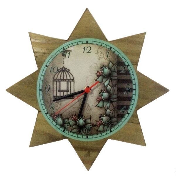 Relógio de Parede Estrela Floral Verde 35cm - Ateliê Bella Vista - 1