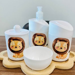 Kit Higiene Leãozinho Baby - Branco C/bandeja Nuvem Crua