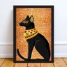 Quadro Decorativo Gato Egípcio Bastet 45x34cm:Madeira preta - 2