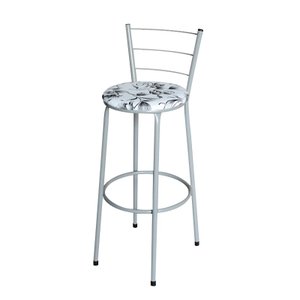 Banqueta Alta Cinza para Cozinha com Assento Estampado:floral Branco
