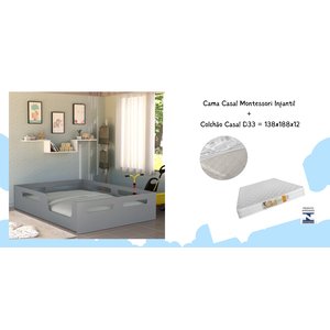 Cama Casal Infantil Montessori Potente Moveis Cinza com Colchão Casal D33 188x138x12