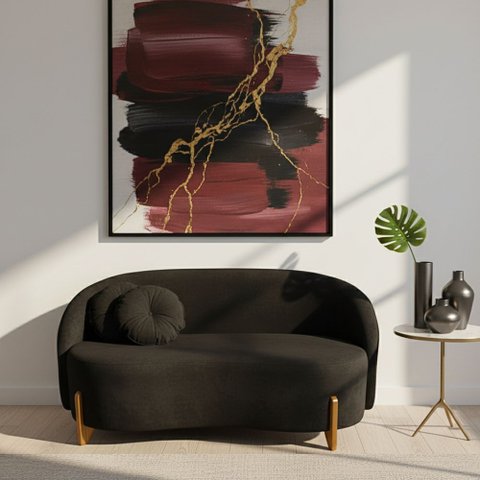 Sofá Orgânico 2 Lugares C/2 Almofadas Curvo Sala Recepção Amsterdã Suede Preto - Montanari's Decor
