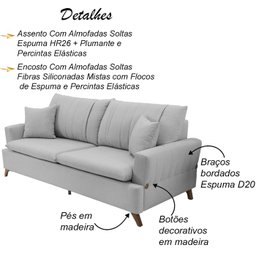 Sofa 3 Lugares 180 cm Eron Linho Cinza Vazzano - 3