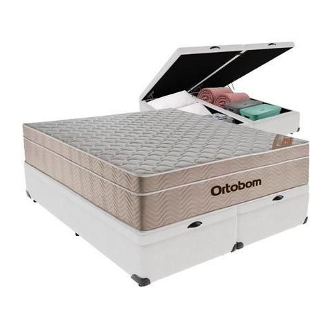 Cama Box Baú Airtech Queen Colchão de Molas Ensacadas Ortobom 158x198x60cm
